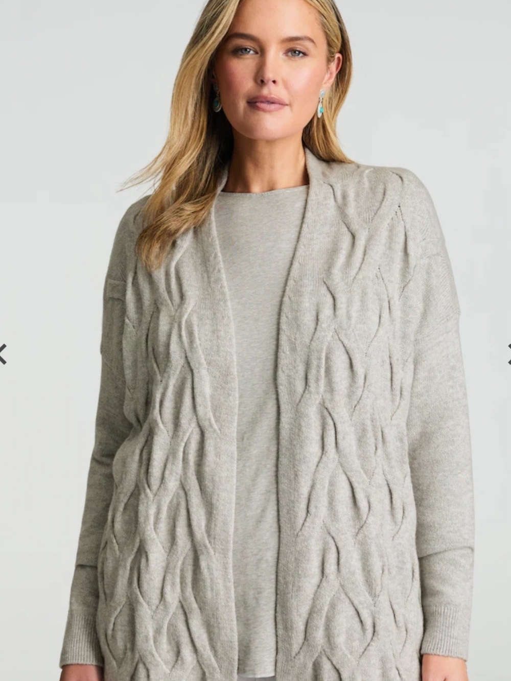 J.Jill Pure Jill Textured Open-Front Cardigan Grey Cable Knit Sweater Size L